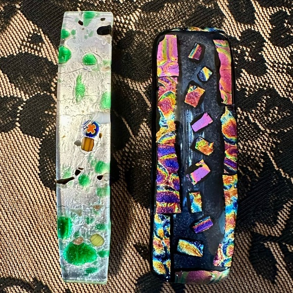 2 Vintage Handcrafted Glass (One of A Kind) Hair Barrettes (Large Size)